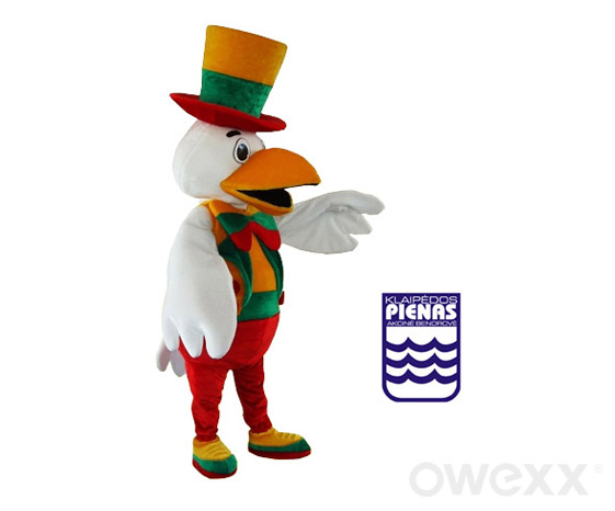 Pieno bendrovei sukurtas reprezentacinis kostiumas – paukštis, su skrybėle ir liemene (www.reklaminiaikostiumai.lt)
